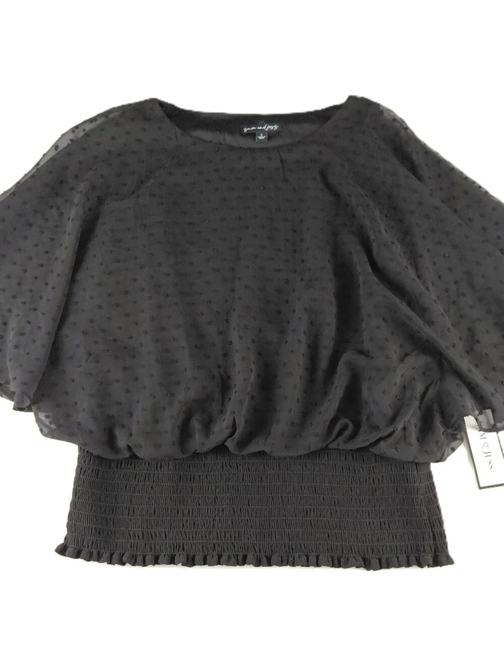 Sam and Jess Smocked Waist Top Women's Size Small Black Swiss Dot Layered